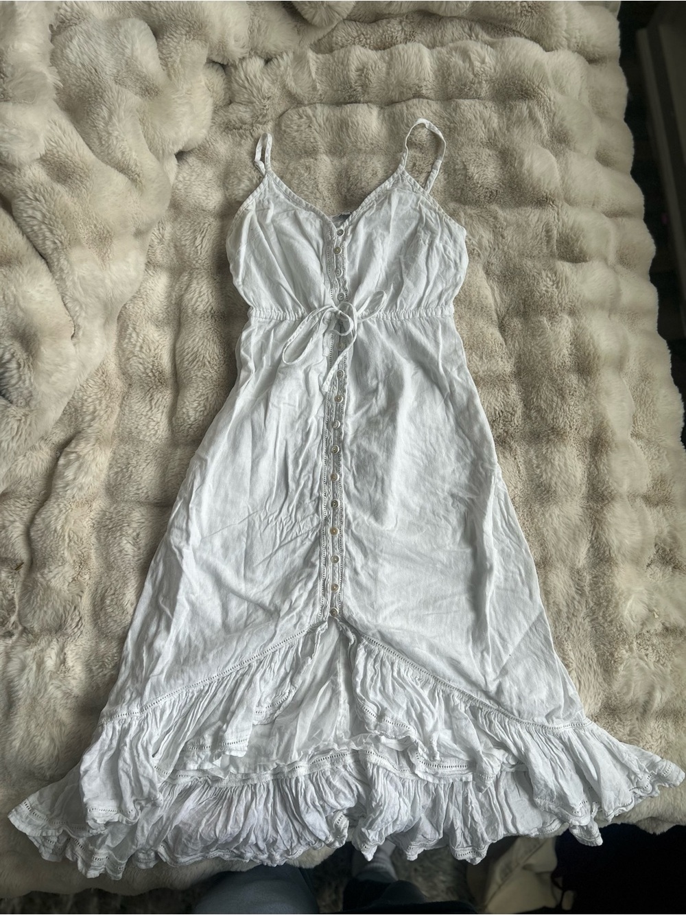 Rails White Button-Front Midi Dress with Tie Waist